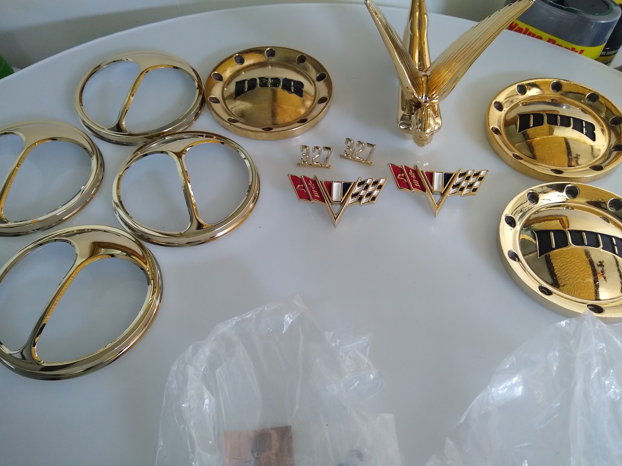ChromeKarats gold plating work — Corvette 327 Cross-Flags & DUB Gold Full Set
